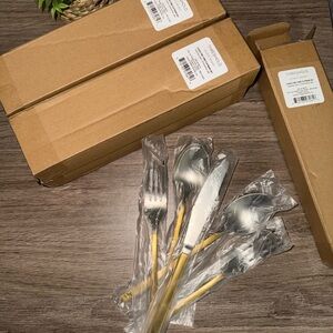 Threshold-Two-Tone Kitchen Flatware Set Gold,Stainless Steel, 5-Piece Set